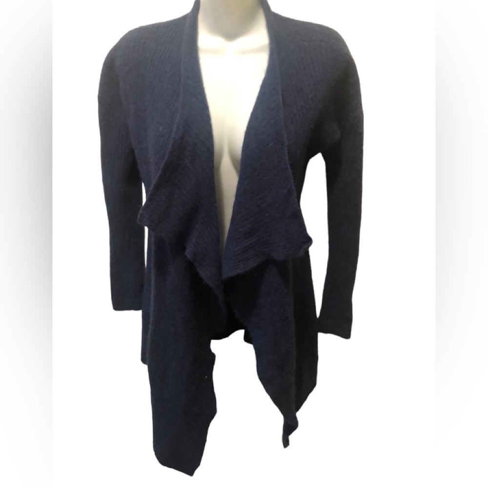 Griffin 100% Cashmere Open Cardigan Sz. M Navy Blue Long Sleeve Cascade Front